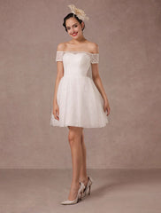 Short Wedding Dress Lace Off The Shoulder Mini A-Line Vintage Bridal Dress