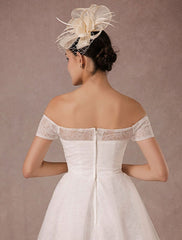 Short Wedding Dress Lace Off The Shoulder Mini A-Line Vintage Bridal Dress
