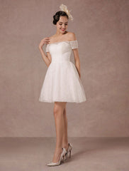 Short Wedding Dress Lace Off The Shoulder Mini A-Line Vintage Bridal Dress