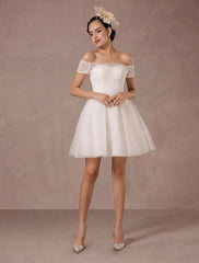 Short Wedding Dress Lace Off The Shoulder Mini A-Line Vintage Bridal Dress