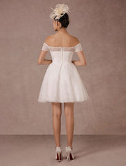 Short Wedding Dress Lace Off The Shoulder Mini A-Line Vintage Bridal Dress