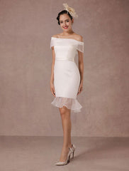 Short Wedding Dress Mermaid Off-The-Shoulder Satin Vintage Ruffles Mini Bridal Summer Wedding Dresses