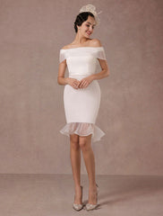 Short Wedding Dress Mermaid Off-The-Shoulder Satin Vintage Ruffles Mini Bridal Summer Wedding Dresses