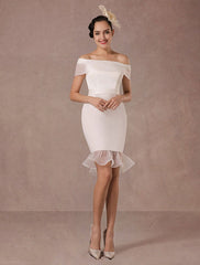 Short Wedding Dress Mermaid Off-The-Shoulder Satin Vintage Ruffles Mini Bridal Summer Wedding Dresses
