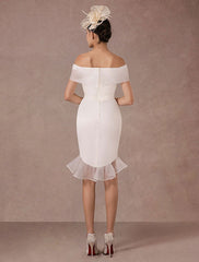Short Wedding Dress Mermaid Off-The-Shoulder Satin Vintage Ruffles Mini Bridal Summer Wedding Dresses