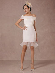 Short Wedding Dress Mermaid Off-The-Shoulder Satin Vintage Ruffles Mini Bridal Summer Wedding Dresses
