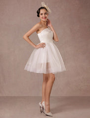 Short Wedding Dress Organza One-Shoulder A-Line Backless Satin Mini Summer Wedding Dresses