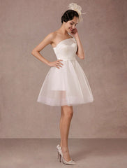 Short Wedding Dress Organza One-Shoulder A-Line Backless Satin Mini Summer Wedding Dresses