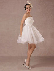 Short Wedding Dress Organza One-Shoulder A-Line Backless Satin Mini Summer Wedding Dresses