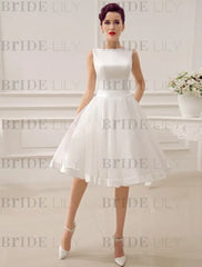 Short Wedding Dress Vintage Bridal Dress 1950’S Bateau Sleeveless Reception Bridal Gown
