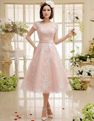 Short Wedding Dresses Ivory Lace Applique Vintage Bridal Dress Illusion Sweetheart Open Back Tea Length Wedding Reception Dresses
