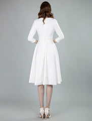 Short Wedding Dresses V Neck 3/4 Length Sleeves A-Line Knee Length Bridal Dress