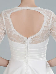 Short Wedding Dresses V Neck 3/4 Length Sleeves A Line Tea Length Traditional Bridal Dresses