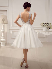 Short Wedding Dresses Vintage 1950'S Bridal Gown Backless Lace Beading Pleated Sequins Illusion Wedding Reception Dress