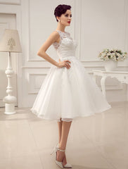 Short Wedding Dresses Vintage 1950'S Bridal Gown Backless Lace Beading Pleated Sequins Illusion Wedding Reception Dress