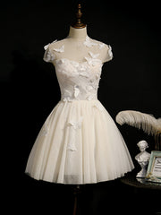 Robes de bal courtes avec papillon, courtes robes de retour formelles blanches