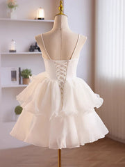 Robe de bal à tulle blanc courte, robes de retour à retour en tulle blanche en tulle blanc
