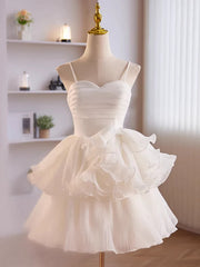 Robe de bal à tulle blanc courte, robes de retour à retour en tulle blanche en tulle blanc