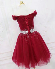 Off the Shoulder Tulle Red Short Prom Dresses Lace Up