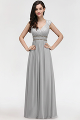 Chic Ruched Chiffon Aline Formal Dress Burgundy Bridesmaid Dress with Beadings