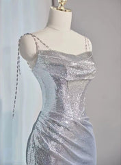 Silver Mermaid Style Prom Dresses Sequin Long Holiday Dress Party