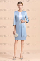 Silver Short Mother Of the Bride Dress Knee-Length Two Pieces Wedding Guest Outfits