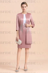 Silver Short Mother Of the Bride Dress Knee-Length Two Pieces Wedding Guest Outfits