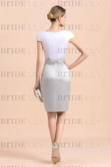 Silver Short Mother Of the Bride Dress Knee-Length Two Pieces Wedding Guest Outfits