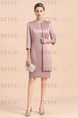 Silver Short Mother Of the Bride Dress Knee-Length Two Pieces Wedding Guest Outfits