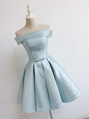 Robe de bal courte bleu satin simple satin, robe de retour en satin bleu