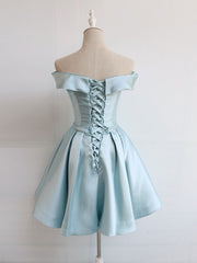 Robe de bal courte bleu satin simple satin, robe de retour en satin bleu