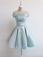Robe de bal courte bleu satin simple satin, robe de retour en satin bleu