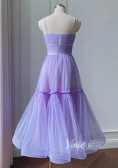 Simple A-line Tea Length Tulle Prom Dress Spaghetti Strap FD1816