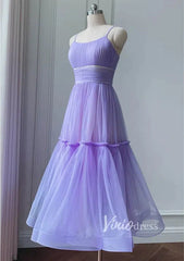 Simple A-line Tea Length Tulle Prom Dress Spaghetti Strap FD1816