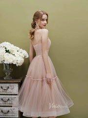 Simple A-line Tea Length Tulle Prom Dress Spaghetti Strap FD1816