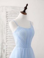 Simple Blue Tulle Long Prom Dress Blue Bridesmaid Dress