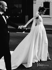 Simple Classic Thigh Split Wedding Dresses with Pockets Viniodress VW1120