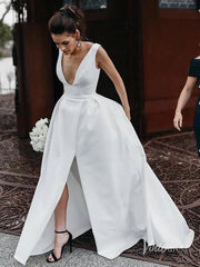 Simple Classic Thigh Split Wedding Dresses with Pockets Viniodress VW1120
