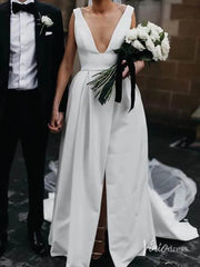 Simple Classic Thigh Split Wedding Dresses with Pockets Viniodress VW1120