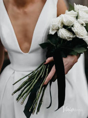 Simple Classic Thigh Split Wedding Dresses with Pockets Viniodress VW1120