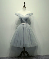 Simple Gray Tulle Short Prom Dress, Gray Tulle Bridesmaid Dress