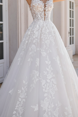 Simple Lace A-Line Wedding Dresses Sweetheart Tulle Appliques Bridal Dress with Cape