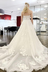 Simple Lace Aline Wedding Dress Strapless Sweetheart Tulle Long Bridal Dress