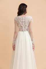 Simple Long Sleeves Lace Floor Length Boho Wedding Dresses