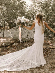 Simple Mermaid Lace Wedding Dresses with Long Train Viniodress VW1069
