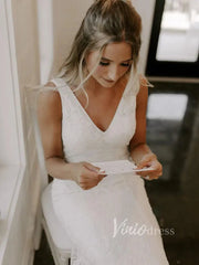 Simple Mermaid Lace Wedding Dresses with Long Train Viniodress VW1069