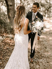 Simple Mermaid Lace Wedding Dresses with Long Train Viniodress VW1069