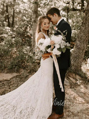 Simple Mermaid Lace Wedding Dresses with Long Train Viniodress VW1069