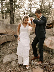 Simple Mermaid Lace Wedding Dresses with Long Train Viniodress VW1069
