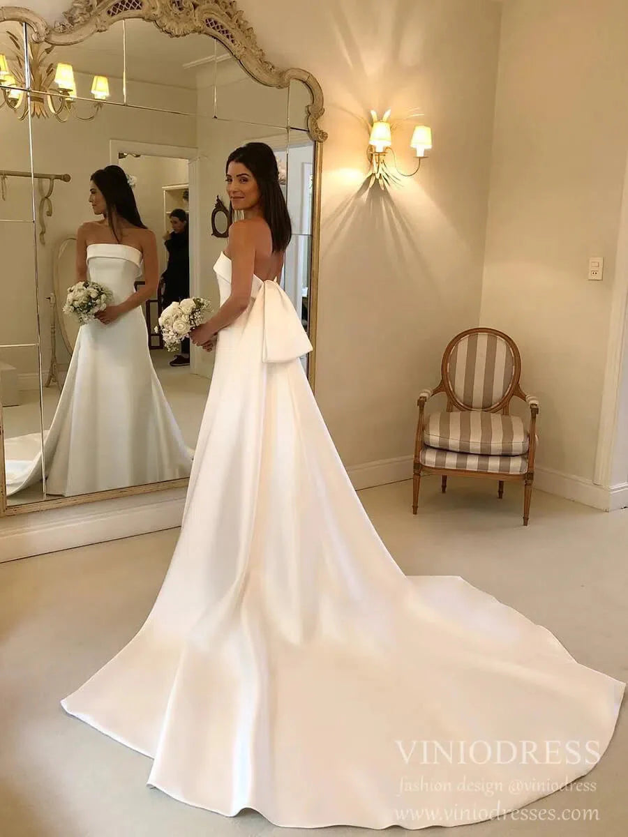 Simple Minimalist Wedding Dresses Strapless Satin Bridal Gown VW1540